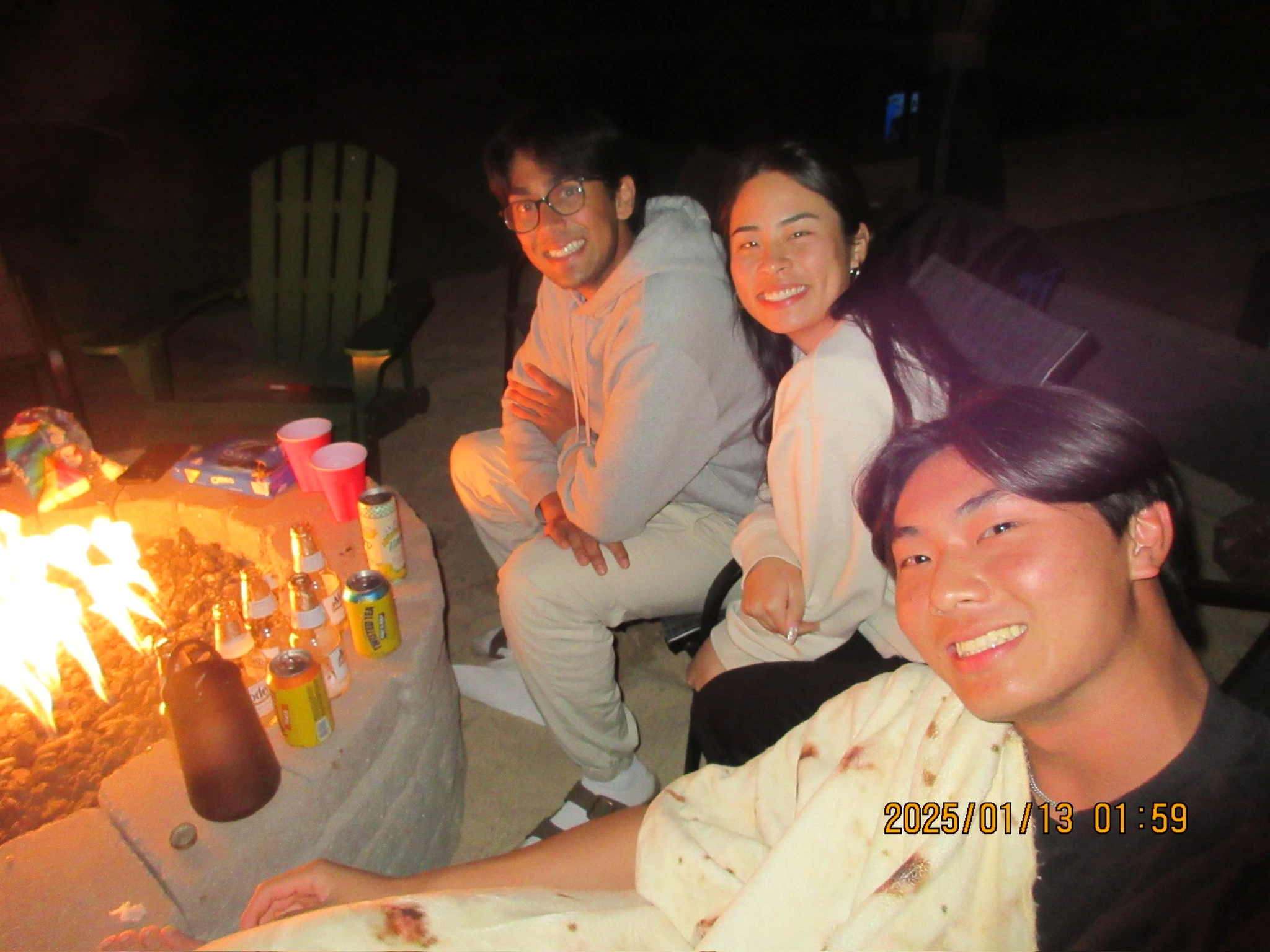 me and my friends at a fireplace
